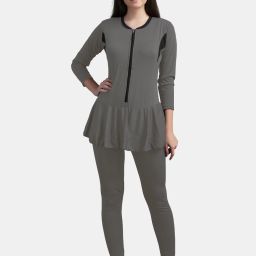 N-Gal Full Length Padded One Piece Swimsuits Solid Women Swim-dress Grey Swimsuit-image-50