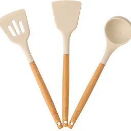 3 Silicon Spatula for Kitchen | Non-Stick | Cooking Spatulas with Wooden Handle Kitchen Tool Set-picture-15