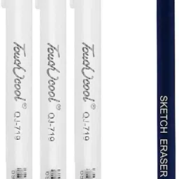 Art 1Pc Pencil Eraser for Graphite, Charcoals + 3Pc White Highlighter Pen- 0.8mm-image-4