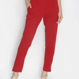 Women Regular Fit Red Cotton Blend Trousers-image-57