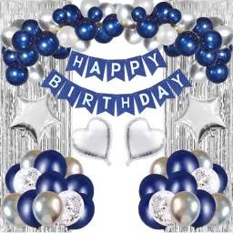 Solid Navy Blue Silver Happy Birthday Party Decorations Set for Men Boys Women Girls Balloon-image-67