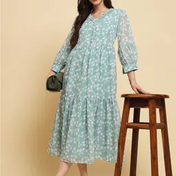 SWAGG INDIA Floral Printed Tiered Georgette A-Line Midi Dress-54