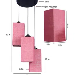 Devansh Pink Jute Triple Square Cluster Hanging Lamp image 4