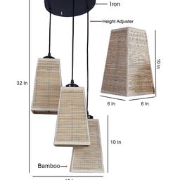 Devansh Beige Set Of 3 Pyramid Bamboo Cluster Hanging Lamp image 5