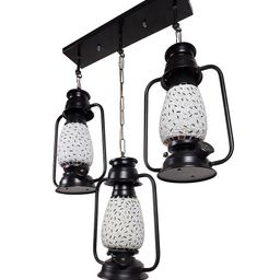 Devansh White & Black Textured Antique Quintuple Lantern Hanging Lamp image 3