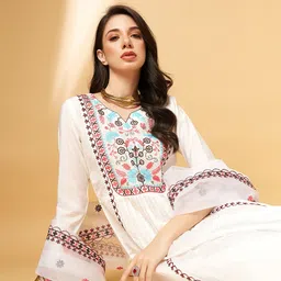 all about you Floral Embroidered A-Line Pleated Sequinned Kurta With Trousers & Dupatta-14
