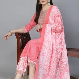 BAESD Bandhani Embroidered Regular Mirror Work Straight Kurta With Salwar & Dupatta image 4