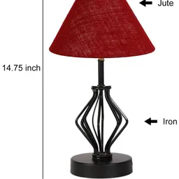 Devansh Maroon & Black Textured Jute Table Lamp With Iron Base image 2