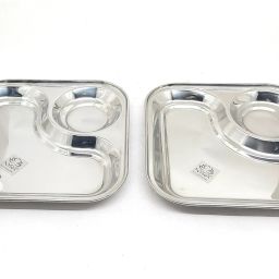 Stainless Steel snacks Plate-Two Compartment square Plate for snacks-(Set of 2) Sectioned Plate-22