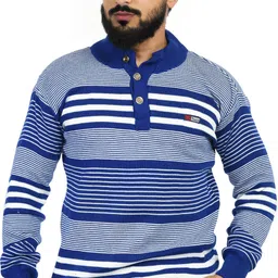 manra Men Colorblock Turtle Neck Blue Sweater-picture-24