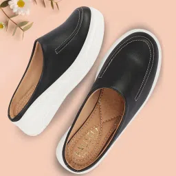 Outdoor Fashion Stitched Design Open Back Platform Heel Slip On Casual Shoes Loafers For Women-image-67