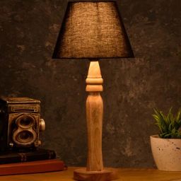 Green Girgit Round Brown Lamp With Taper Black Cotton Shade by Green Girgit-picture-26