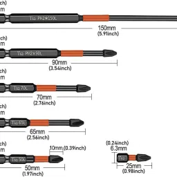 aasons 7pc Impact-Resistant Strong Magnet Screwdriver Bits Set S2 Hardness, PH2 Hex Shank 6.35mm, Assorted Sizes 25,50,65,70,90,150mm With 1/4" Screwdriver Bit Set image 2