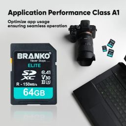 Branko V30 Elite Memory Card for Photo Video Music Voice File DSLR Camera DSC Camcorder 64 GB SDXC Class 10 150 MB/sMemory Card Compatible with Camera, Computer, Mobile image 3