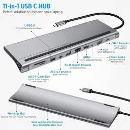 microware USB/Type C Hub Docking Station, 11-in-1 Multi-Port USB Hubs Adapter with 4 USB 3.0, VGA,Charging Power, Audio, 4K HDMI,Gigabit Ethernet, Micro/SD Card Reader for Mac-Book Pro 2017 to 2019 UDS001 11-in-1 Multi-Port USB Hubs Adapter image 2