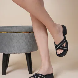 Mast & Harbour Black Embellished Open Toe Block Heels-17