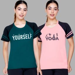 Pack of 2 Women Printed Round Neck Polyester Multicolor T-Shirt-image-69