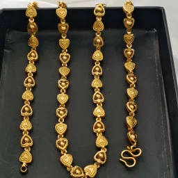 One Gram Gold Plated Imported Heart Designer Golden Chain 24 Inch Long Chain Gold-plated Plated Brass Chain-image-50