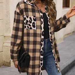 StyleCast Brown & Beige Checked Open Front Shrug image 2