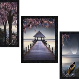 Set of 3 with Acrylic Sheet (Glass) Natural Landscape Scenery framed-1723 Digital Reprint 13.5 inch x 10.5 inch Painting-17