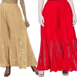 Pack of 2 Women Flared Multicolor Viscose Rayon Trousers-image-98