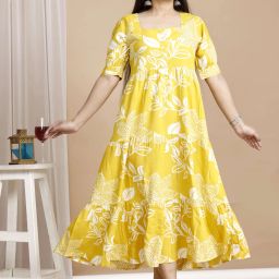 Women Fit and Flare Yellow Midi/Calf Length Dress-image-5