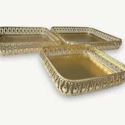 Square Golden Decorative Tray Set Tray Serving Set-26