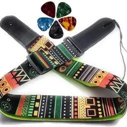 Adjustable Stylish Guitar Belt with Picks Electric Guitar Strap Pu Leather Ends Nylon, Polyester Strap-21