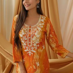 Sangria Abstract Printed Round Neck Straight Kurta-32
