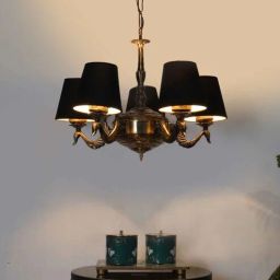 new era Devansh 05 Lights conical Black cotton shade with Antique Golden Chandelier-picture-30