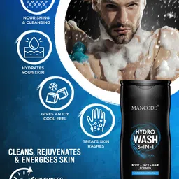 MANCODE Pack of 2 Hydro 3 In 1 & Activated Charcoal Body Wash - 450ml Each image 4
