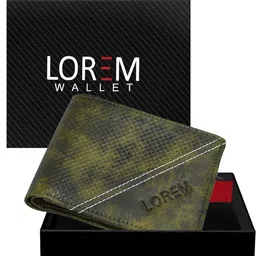 LOREM Men Green Textured PU Two Fold Wallet image 5
