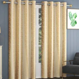 exporthub Cream Polyester Floral 7Ft Inches Blackout Eyelet Door Curtains (Pack of 2)-picture-41