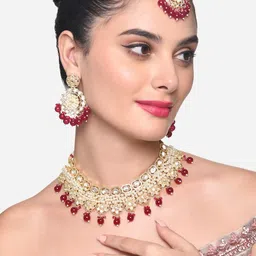Zaveri Pearls Gold-Plated Kundan-Studded & Beaded Jewellery Set-image-92