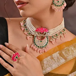 Fida Gold-Plated Stones Studded & Pearls Beaded Jewellery Set-38