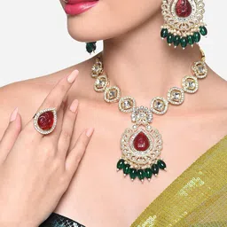 Zaveri Pearls Gold-Plated Austrian Diamonds Beaded Jewellery Set-29