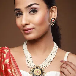 Anouk Gold-Plated Stone-Studded & Beaded Meenakari Jewellery Set-picture-13