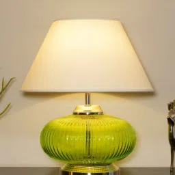 kapoor lampshades Rimini White Cotton Shade Night Lamp With Metal & Glass Base-picture-41