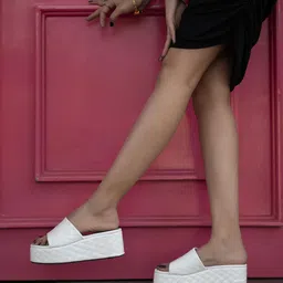 Shoetopia Textured Open Toe Flatform Heels-14