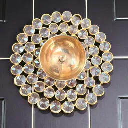 Crystal Lotus Akhand Diya 6 Inch Oil Lamp | Brass Big Batti Tea Light Holder Brass, Crystal Table Diya-image-28