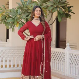 Embroidered Georgette Stitched Anarkali Gown-image-95
