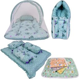 Cotton Infants New Born Baby Care Essential Bedding Set Combo Mosquito Net-image-47