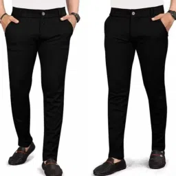 Pack of 2 Men Regular Fit Black Lycra Blend Trousers-image-92