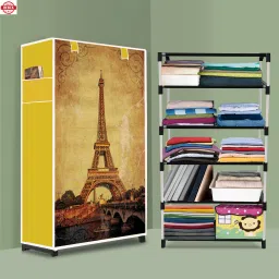 5 Shelf Foldable Collapsible Wardrobe Storage Organizer Almirah Cloth Rack PVC Collapsible Wardrobe-image-90