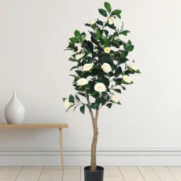 Arick Decor 59 Inch Artificial Real Touch Camellia Rose Flowers Plants With Black Pot-picture-29