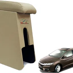 wolkomhome Car Arm Rest Wooden Armrest Beige Color with Cushion & Storage Box Car Armrest-picture-2