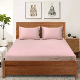 saral home Pink Solid 300 TC Cotton King Bedsheet with 2 Pillow Covers Gift Set-picture-0