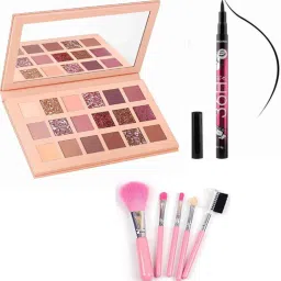 Makeup Brush 5 Piece Set With Eye shadow Palette 18 Multi Shades & 36H Eyeliner-image-53