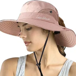 AlexVyan Sunshade Round Crown Hat Sun Visor Hats for Women Wide Brim Summer Ponytail Cap-image-14