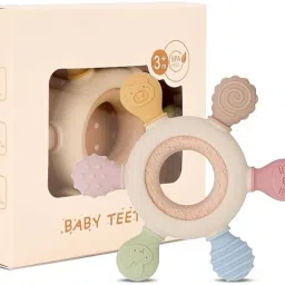 Wooden Teether for Babies Silicone Rudder Teething Toy with Soothe Wooden Ring Soother-9
